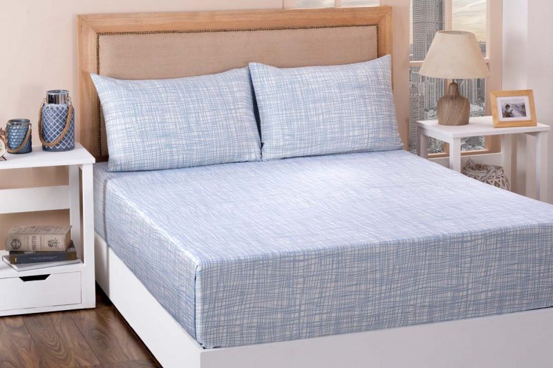ASHBY Blue King Flat Sheet + 2 Pillow cases