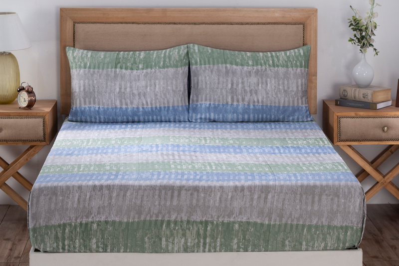 STREAK TINT Blue Queen Flat Sheet + 2 Pillow cases