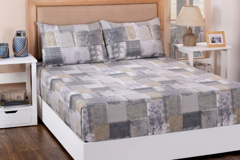 botanical grunge grey queen flat sheet + 2 pillow cases