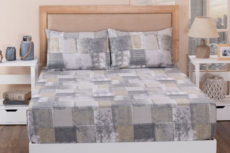 botanical grunge grey queen flat sheet + 2 pillow cases