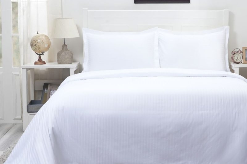 satin stripe white king duvet cover + 2 pillow cases