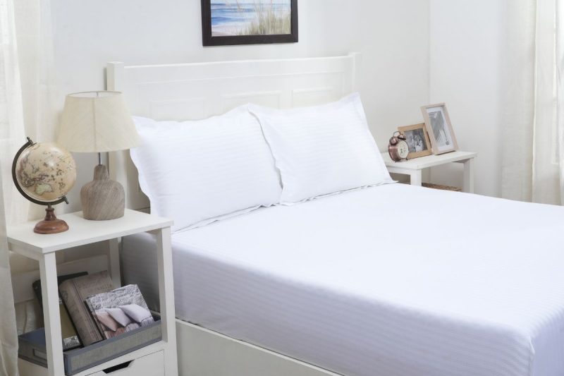 satin stripe white king fitted sheet