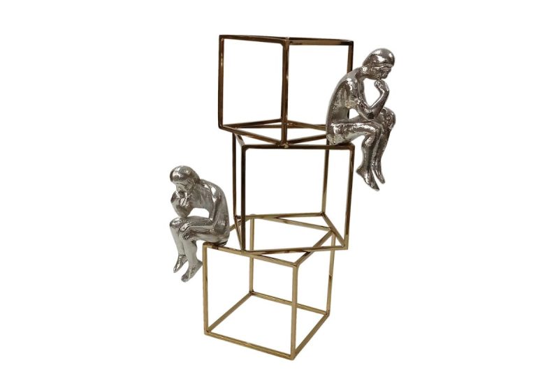 home decor - ac-al-910 - 2 man 3 cube sculpture