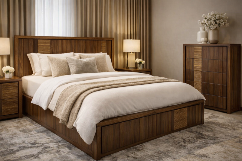 KURAMAN Queen Bed + 2 Nightstands