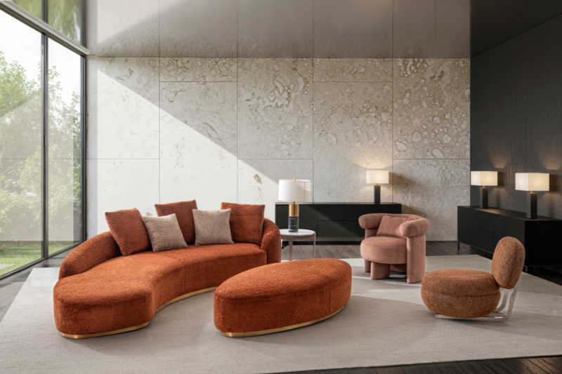 LA LUMIERE Corner Fabric Sofa + Ottoman