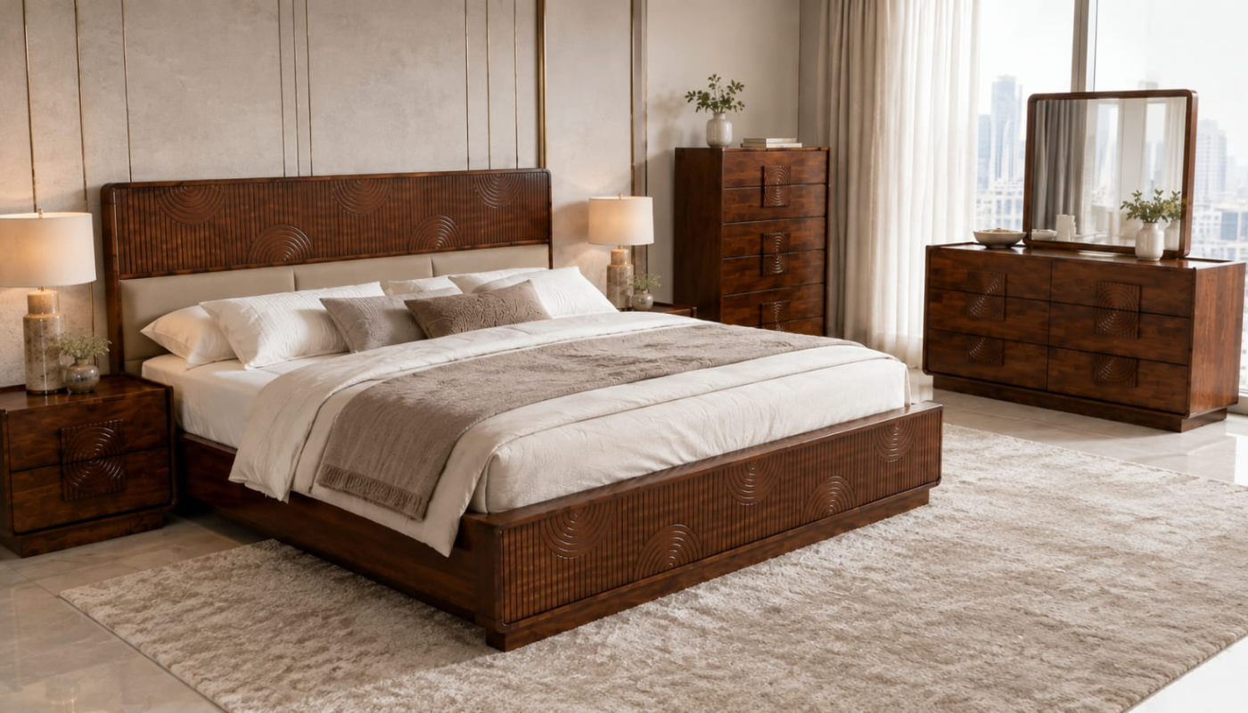 SOVANA HARDWOOD KING PACKAGE - King Bed + 2 Nightstands + Dresser Mirror + Chest of Drawers - Image 4