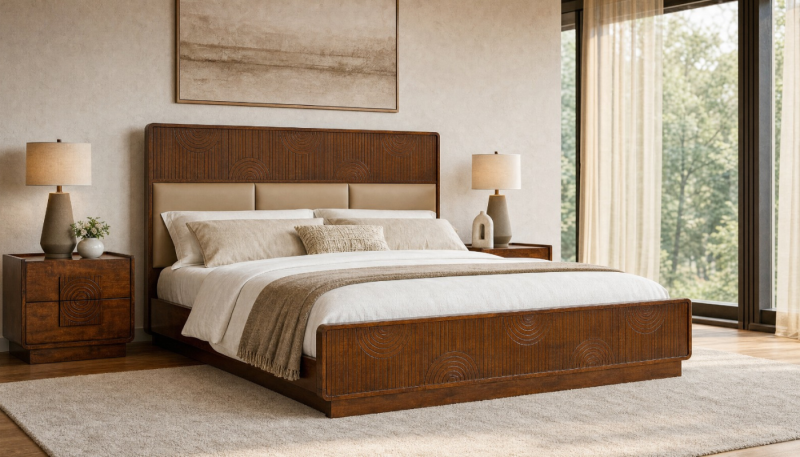 SOVANA Hardwood Queen Bed + 2 Nightstands