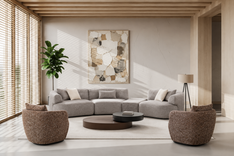 CARLO Sectional Fabric Corner Sofa + Accent Chair