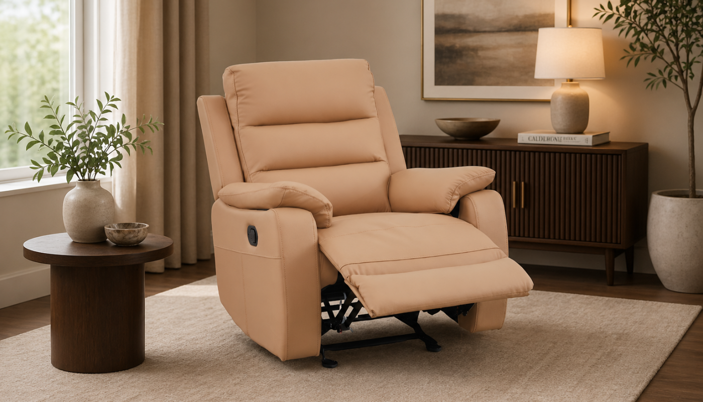 Comfy Single Recliner Leather Sofa Tan