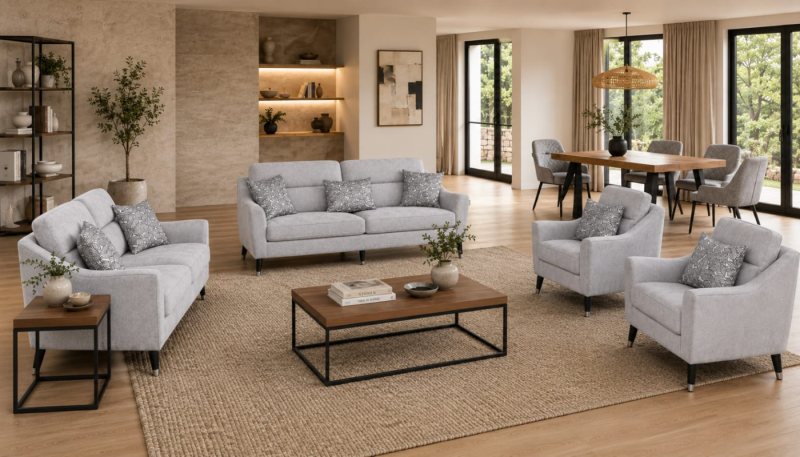 13PC Home Package - Elaine 7 Seater Sofa + 6 Seater Dining Set + Coffee Table + End Table