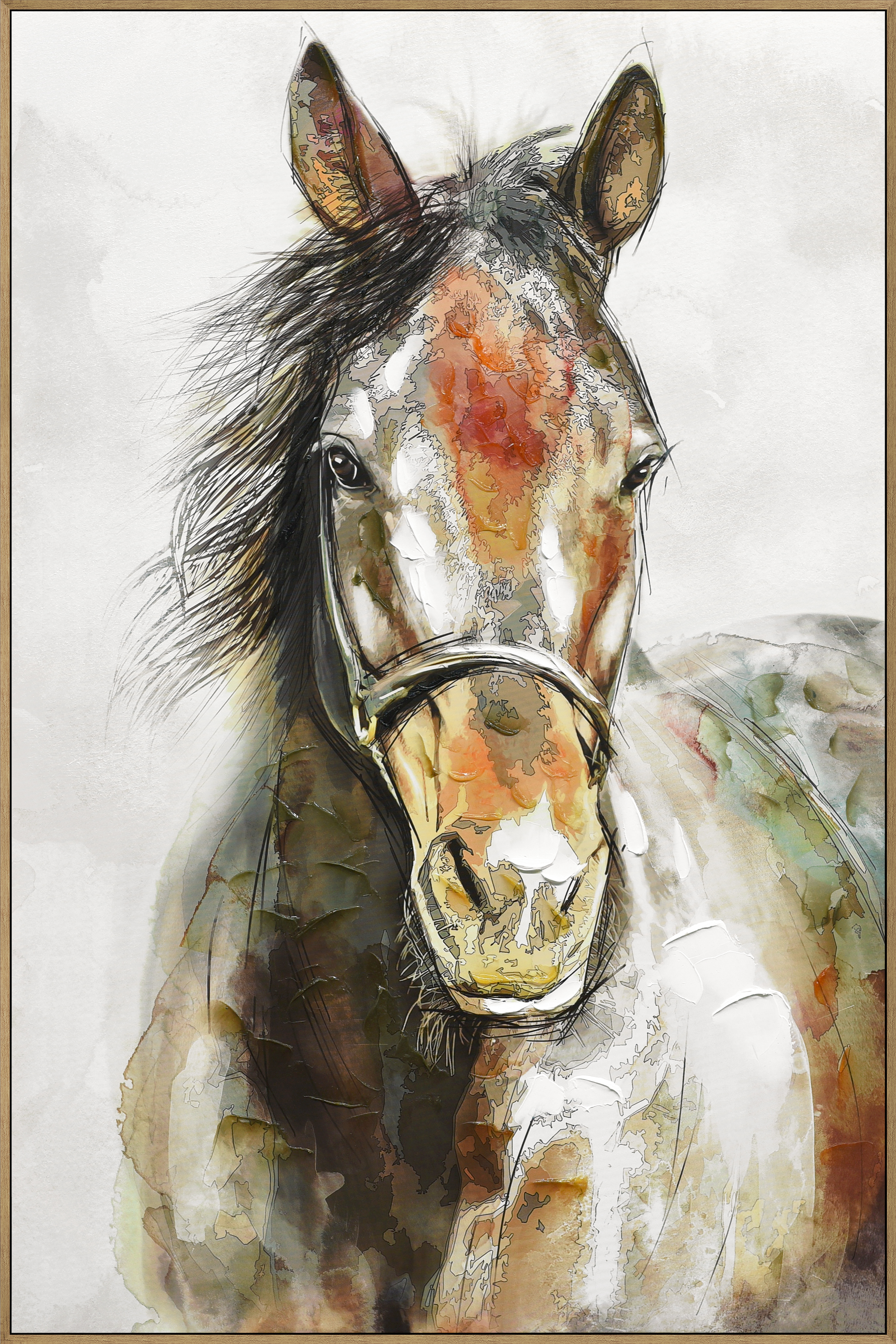 Framed art Print+50% hand painted with thick texture-2487JD