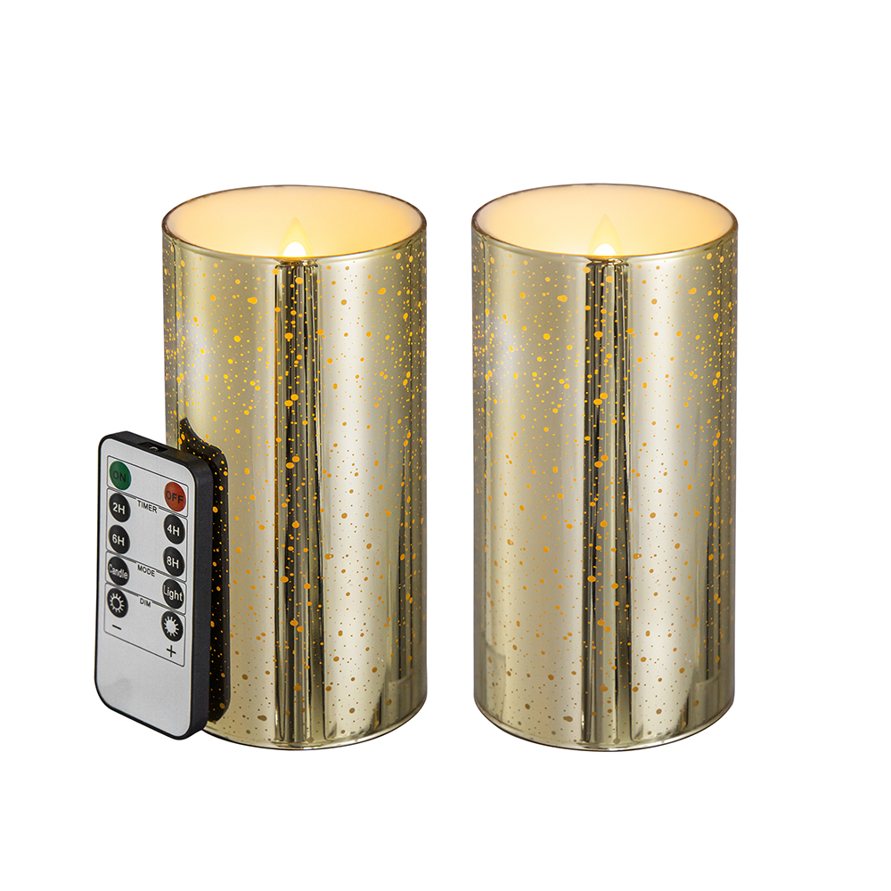 HOME DECOR - 480300 -S/2 Glass LED Candle Lights With Remote Timer