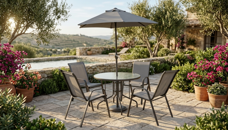 ARIZONA 4 Seater Outdoor Table + 4 Outdoor Chairs + Umbrella