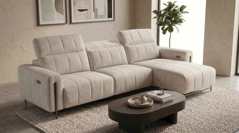 Firefly Gemini Flash Create a feature shot of the uploaded sectional sofa showing the adjustable backrest 135359