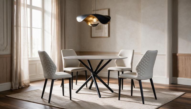 KARIE Dining Table + 4 IVY Armless Dining Chairs Beige