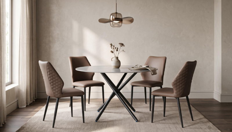 KARIE Dining Table + 4 IVY Armless Dining Chairs Brown