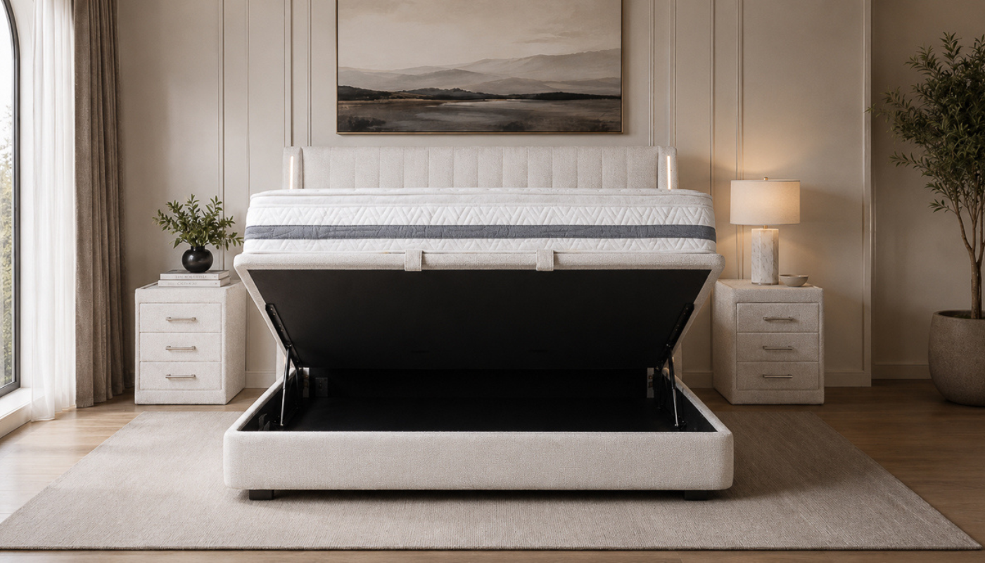 INFINITY-MADIRA QUEEN BED - Headboard + Chloe Surround With Front Lift Up + 2 Nightstands 2 INFINITY-MADIRA QUEEN BED - Headboard + Chloe Surround With Front Lift Up + 2 Nightstands - Image 2
