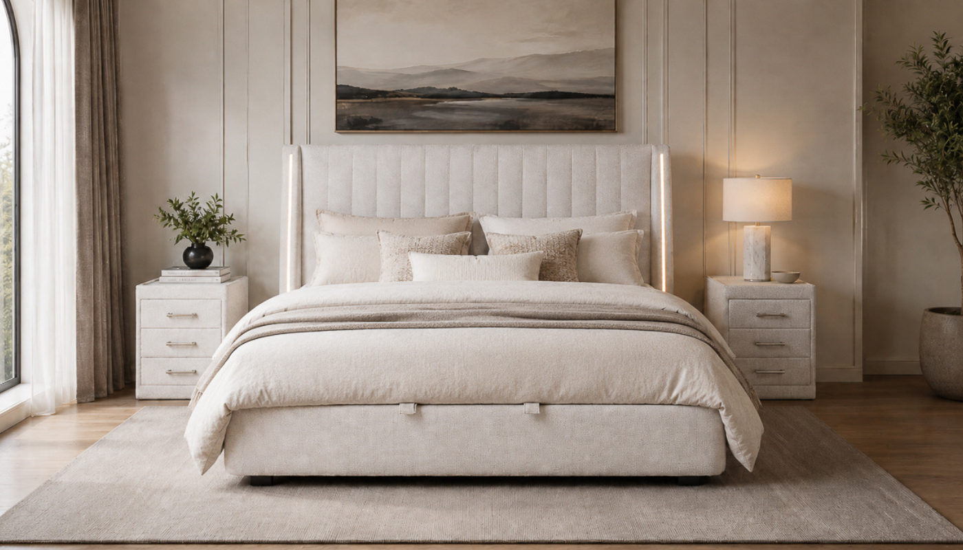 INFINITY-MADIRA QUEEN BED - Headboard + Chloe Surround With Front Lift Up + 2 Nightstands 1 INFINITY-MADIRA QUEEN BED - Headboard + Chloe Surround With Front Lift Up + 2 Nightstands