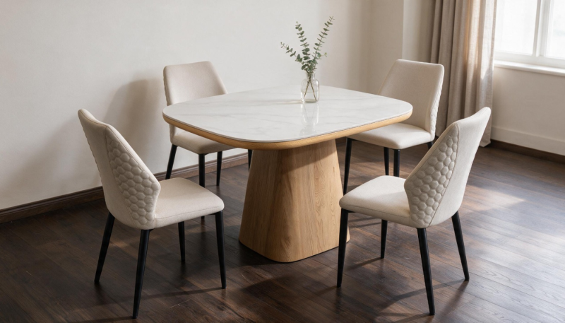 SIYA Dining Table + 4 IVY Dining Chairs Beige