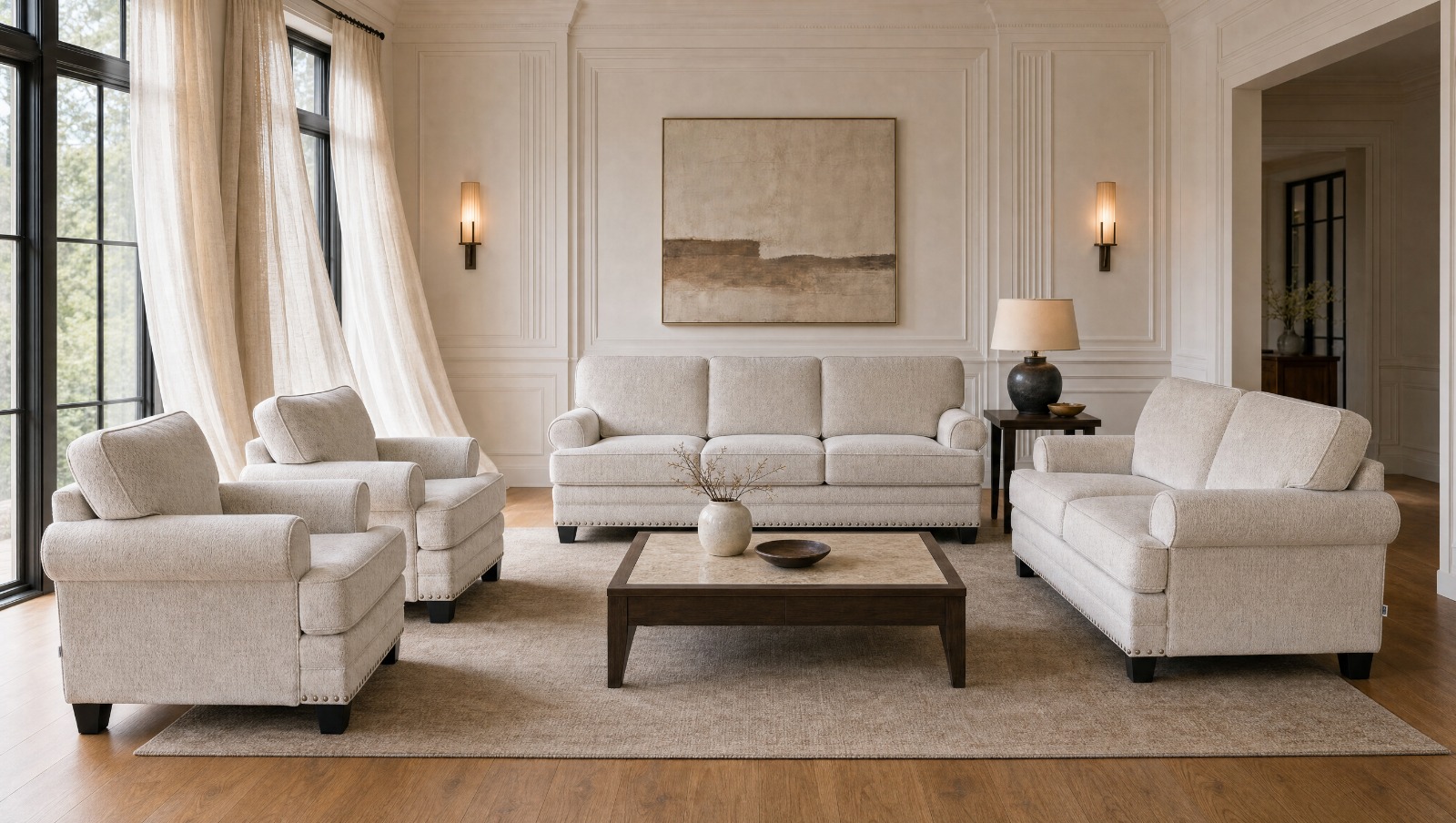 VESCO 7 Seater Fabric Sofa {3+2+1+1} - Image 4