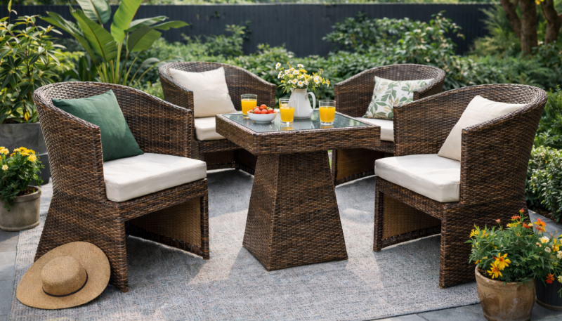 WARIDI 4 Seater Outdoor Table + 4 Dining Chairs