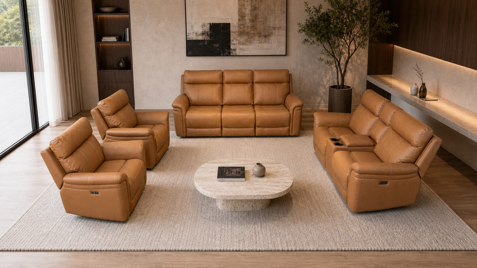 TROY 7 Seater Full Leather Electric Recliner Sofa (3+2+1+1) - Image 4
