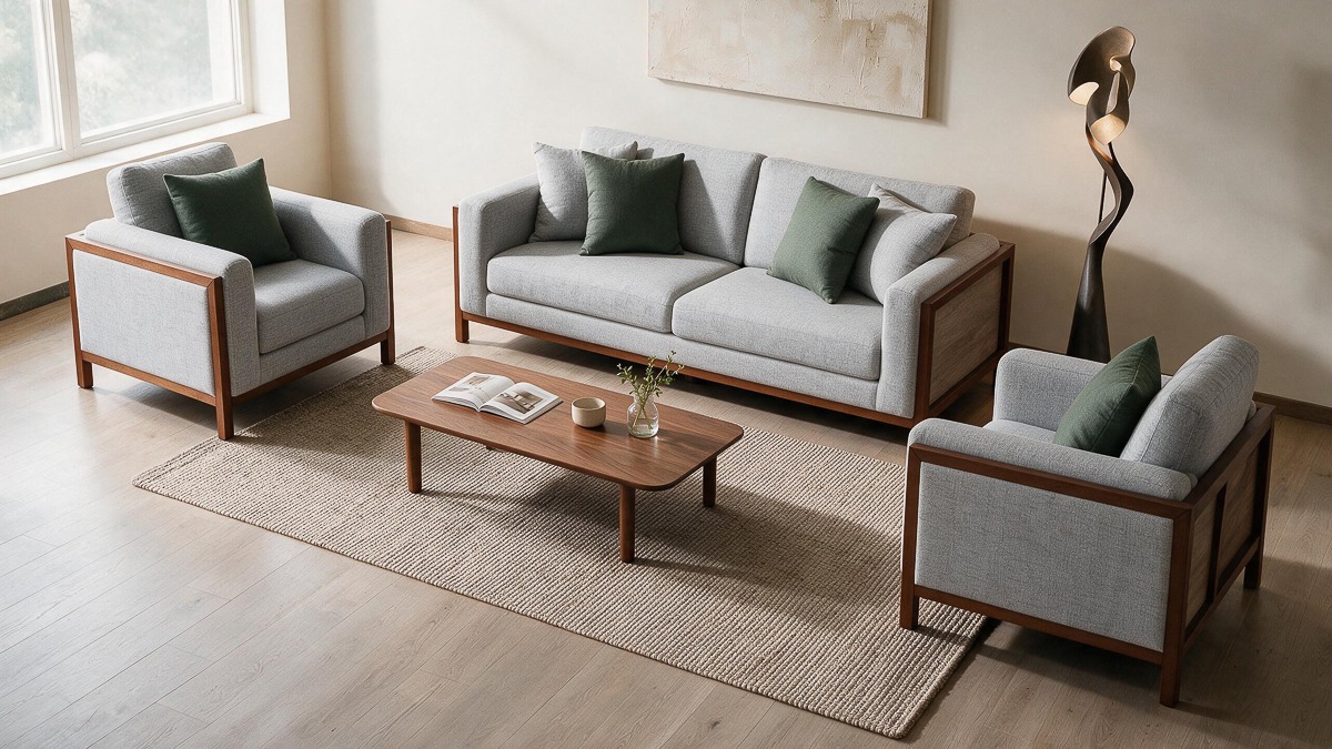 CLAYER 5 Seater Fabric Sofa (3+1+1) 2 CLAYER 5 Seater Fabric Sofa (3+1+1) - Image 2