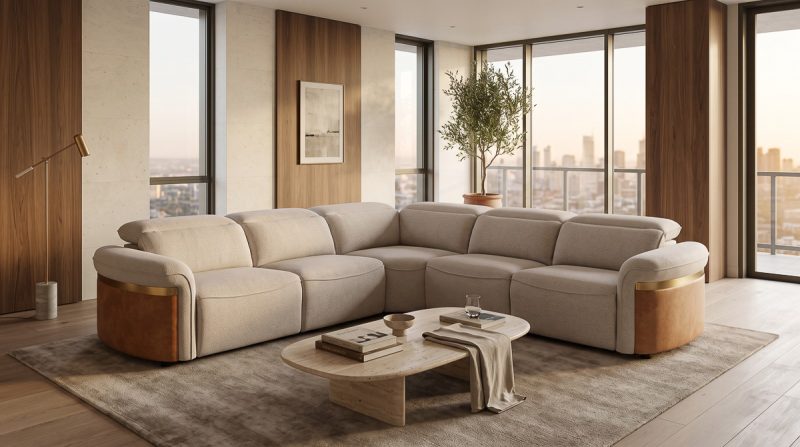 MAISONSTEP Fabric Electric Recliner Corner Sofa