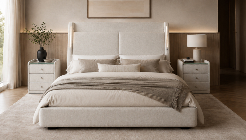 INFINITY-WILLOW QUEEN BED - Headboard + Chloe Static Surround + 2 Nightstands