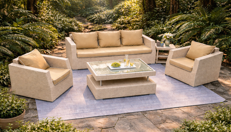 ZARI 5 Seater Outdoor Sofa (3+1+1) + Coffee Table + Ottoman