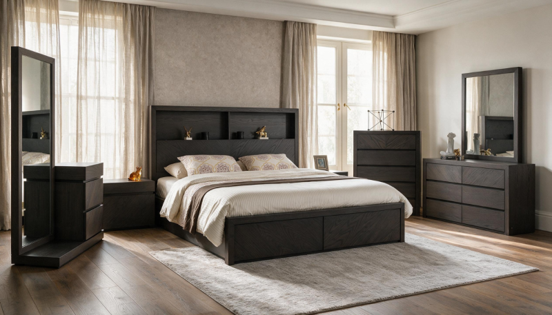 VERONA QUEEN BED PACKAGE - Queen Bed + 2 Nightstands + Dresser Mirror + Chest of Drawers
